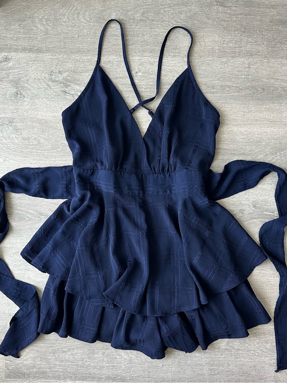 Princess Polly Navy Blue Spaghetti Strap Tiered Romper